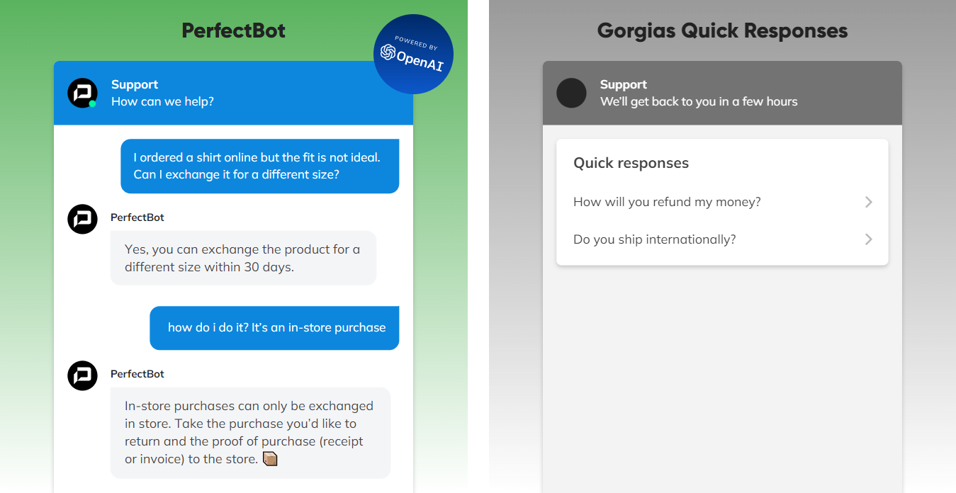 PerfectBot and Gorgias Quick Responses