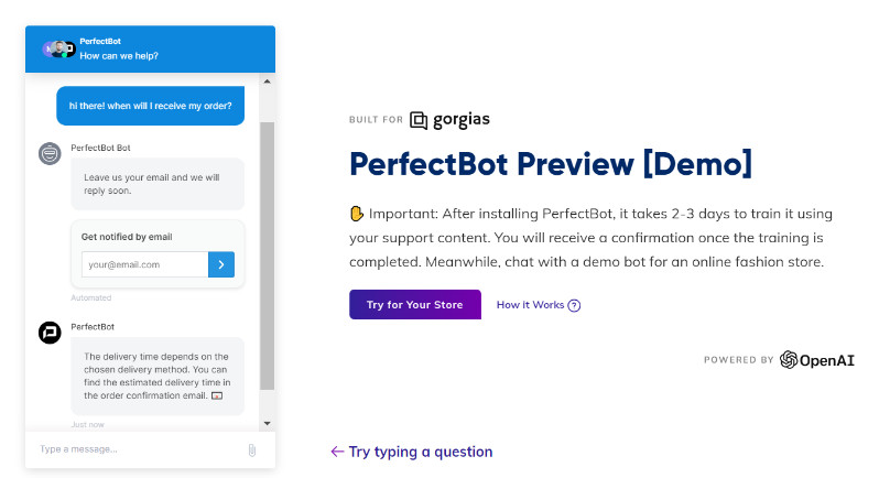 Demo chatbot Gorgias