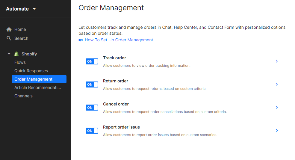 Order management feature