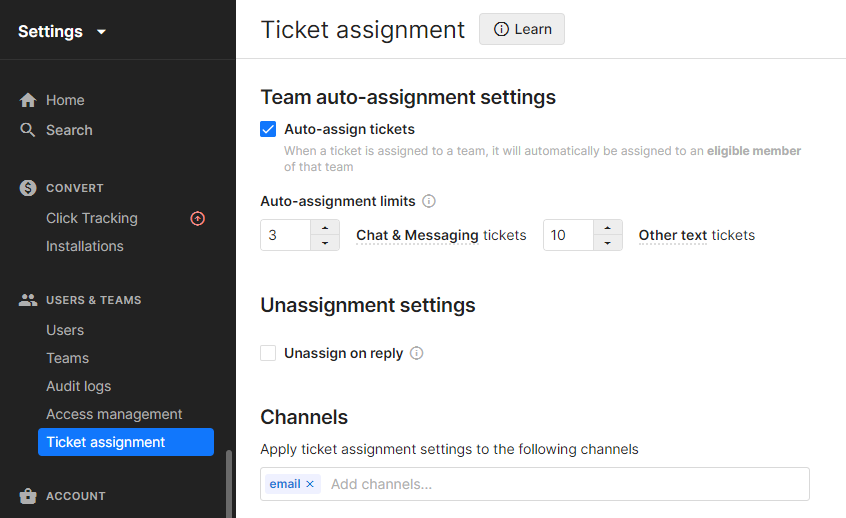 Ticket assignment feature